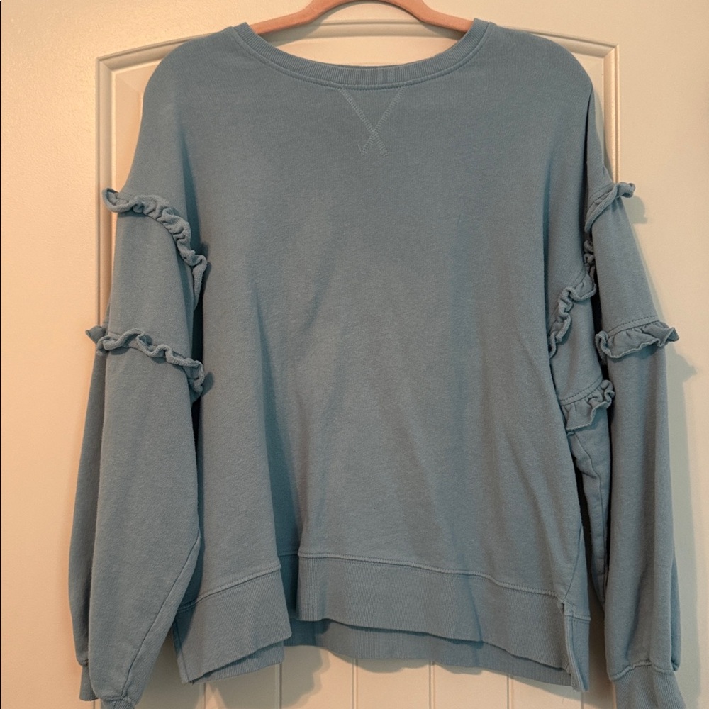 Blue Ruffle Sleeve Sweatshirt